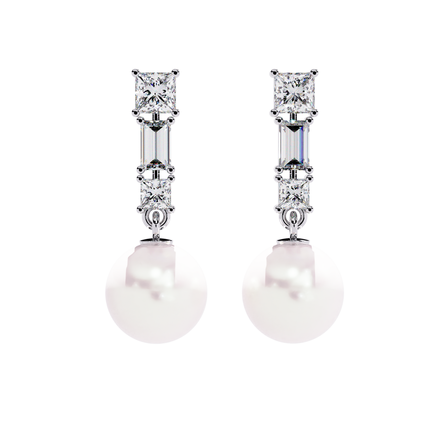 Silver Moissanite Pearl Drop earrings