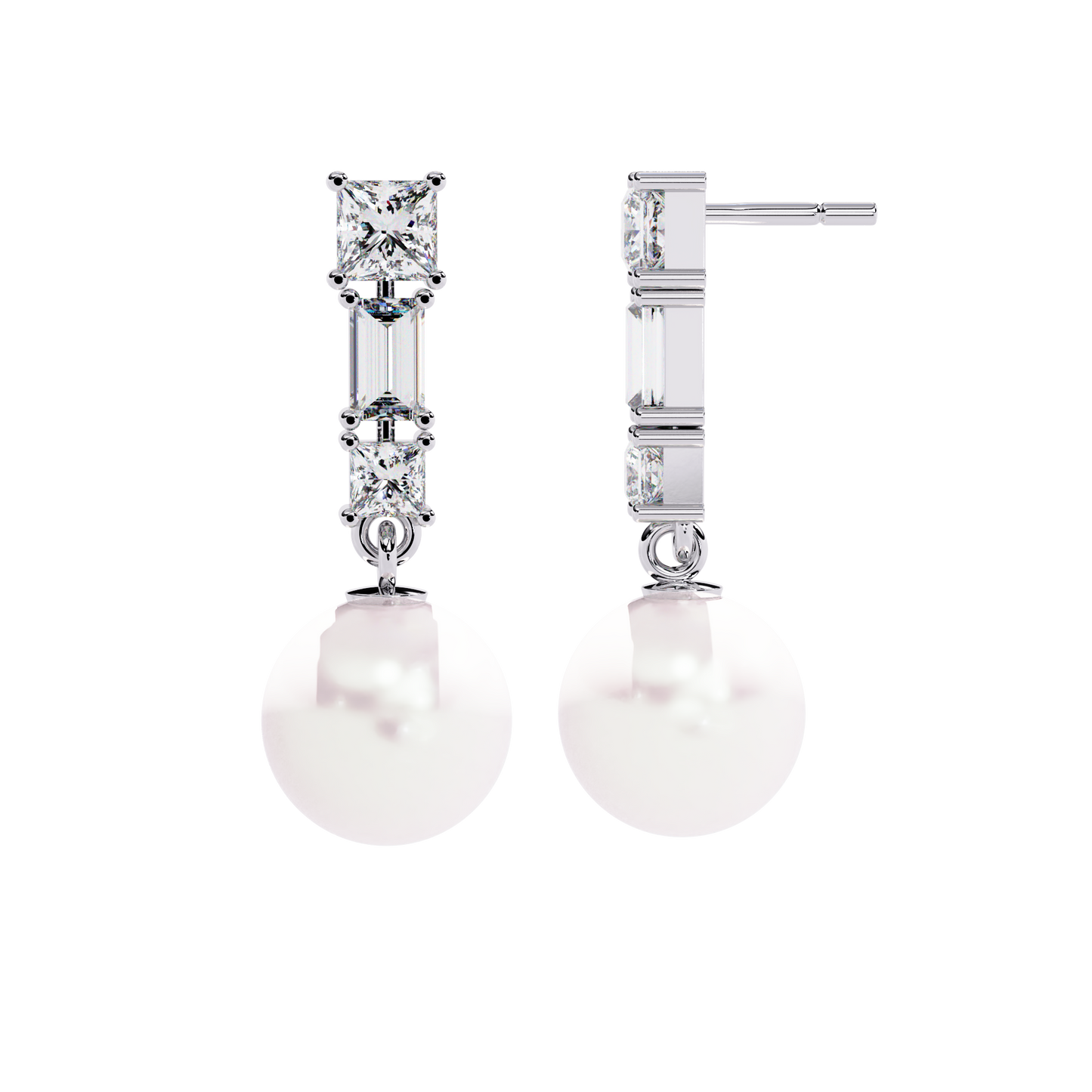 Silver Moissanite Pearl Drop earrings