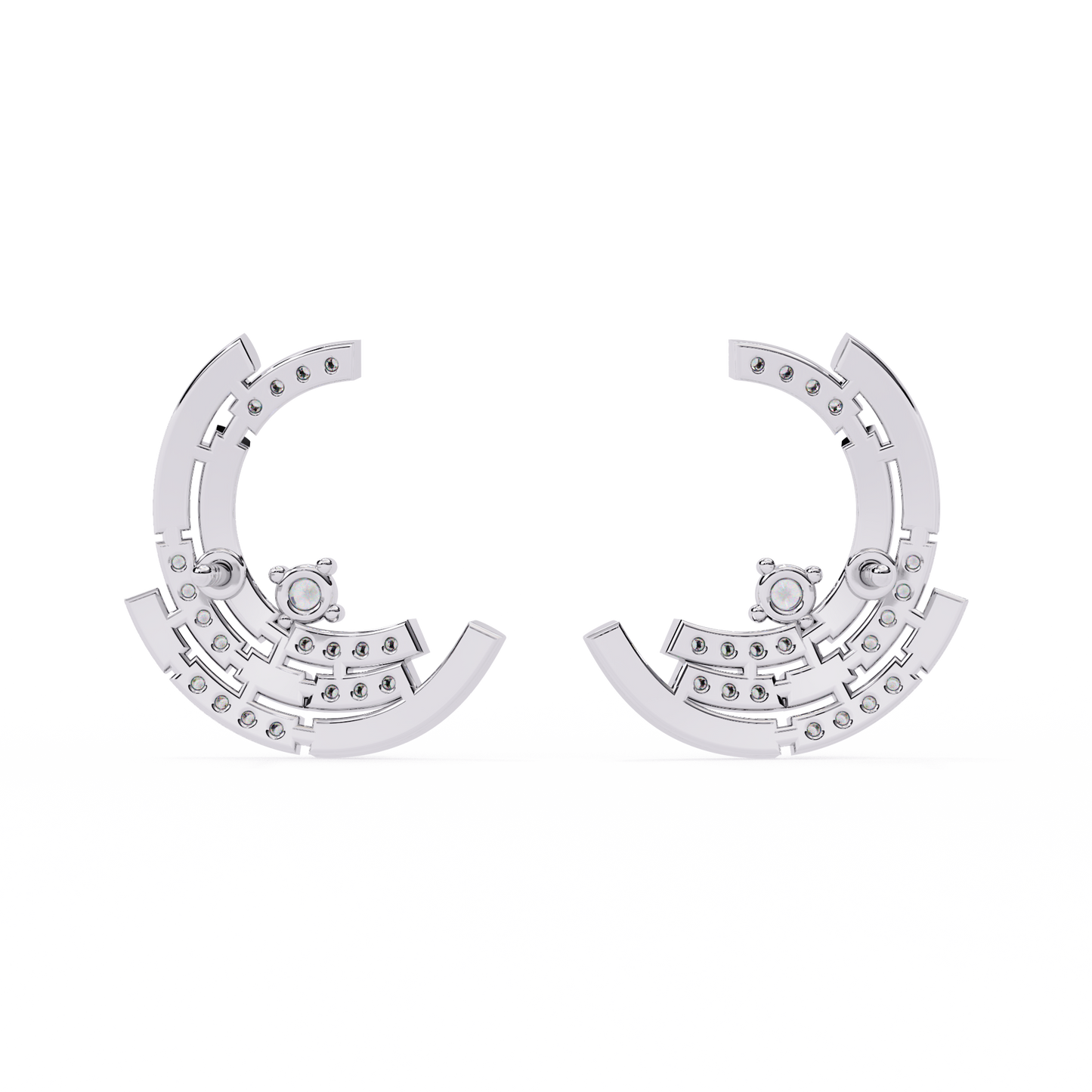 Silver Layered Crescent studs