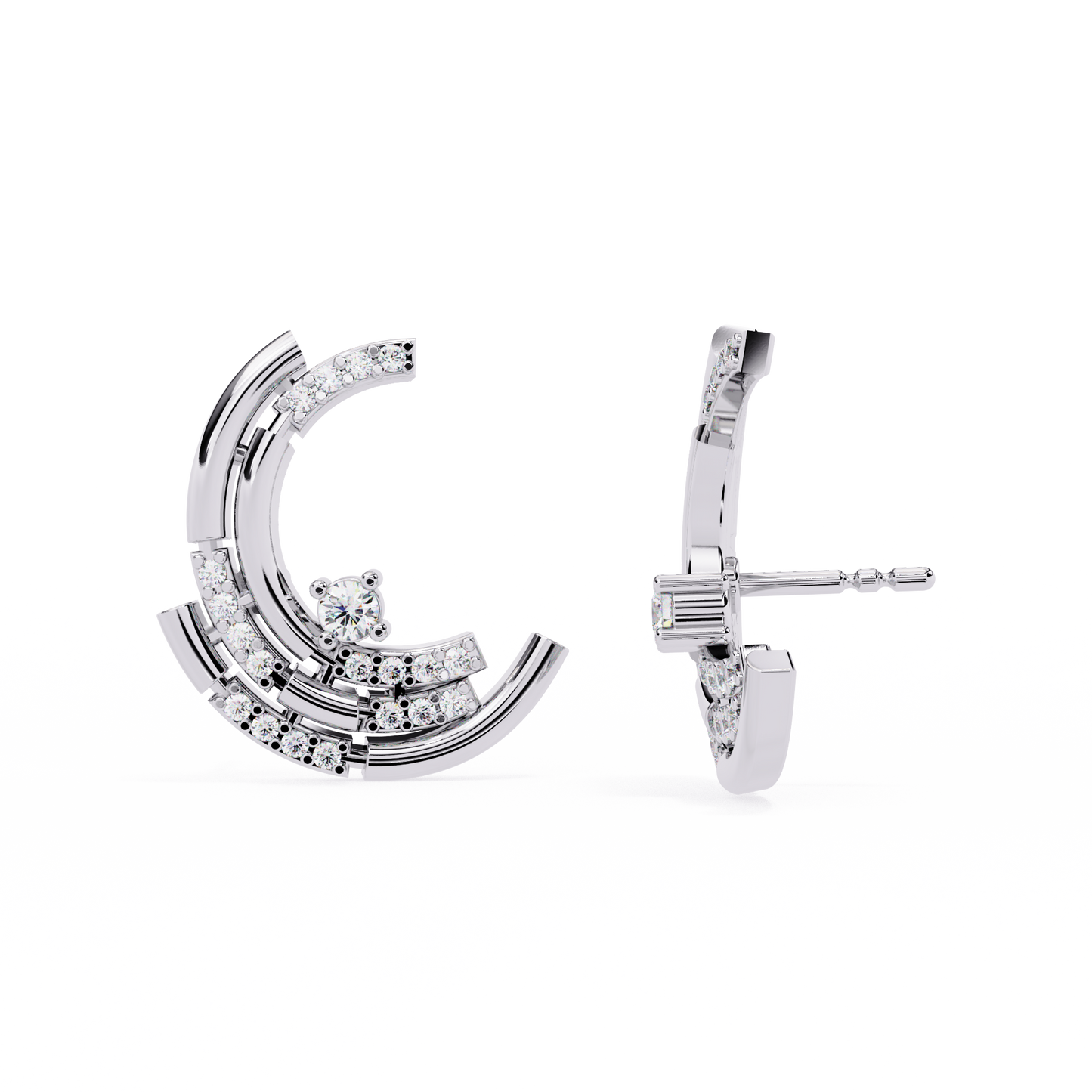 Silver Layered Crescent studs