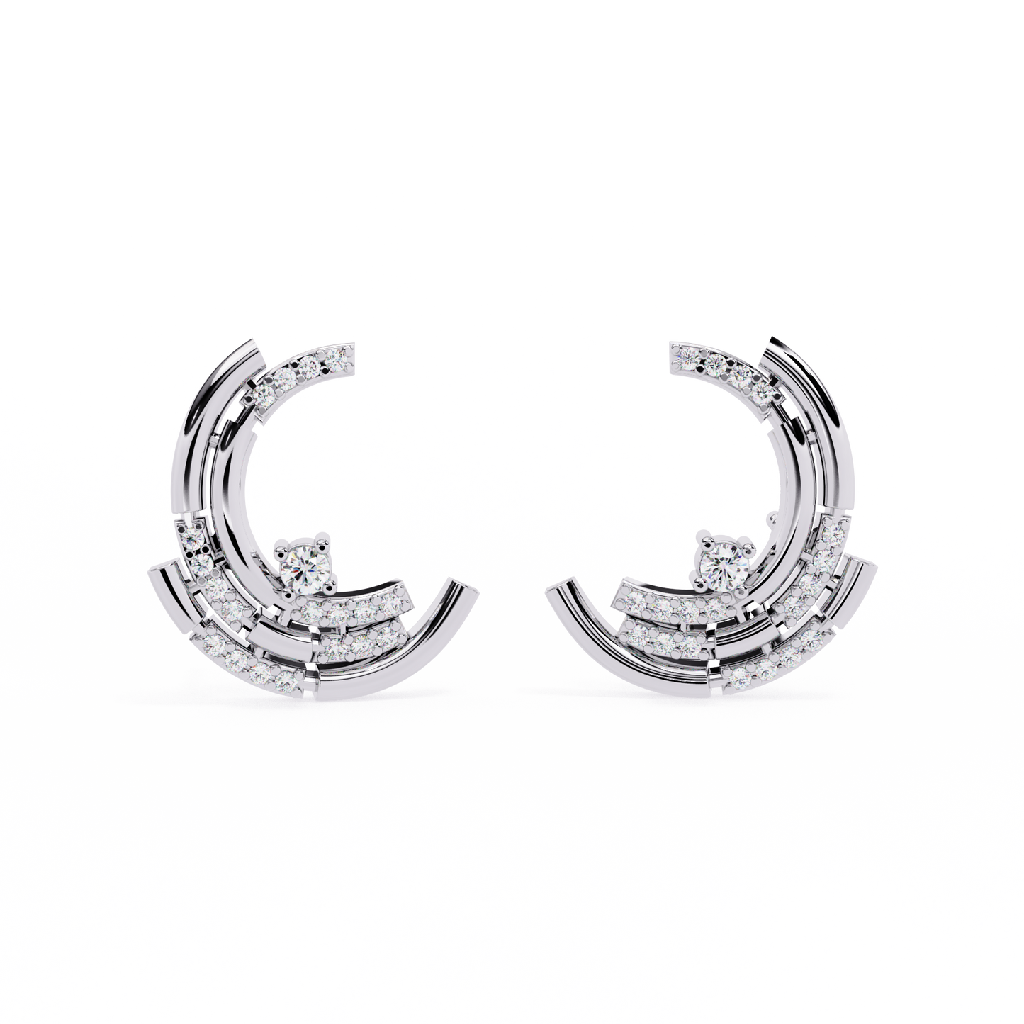 Silver Layered Crescent studs