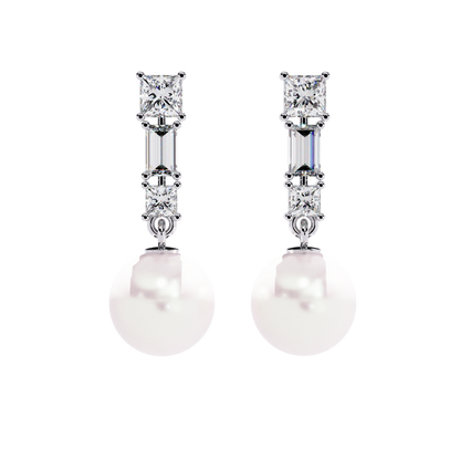 Silver Moissanite Pearl Drop earrings