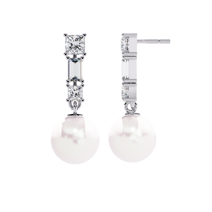 Silver Moissanite Pearl Drop earrings