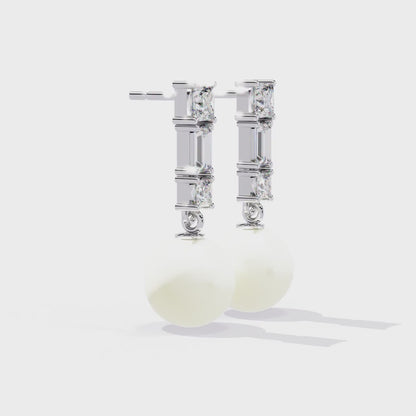 Silver Moissanite Pearl Drop earrings