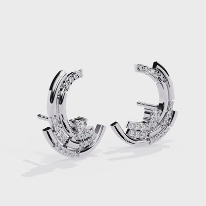 Silver Layered Crescent studs